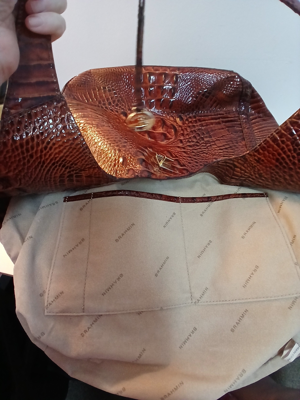 BRAHMIN Leather Large Tote "ASHER" Croc Embossed LEATHER in PECAN BROWN - Picture 7 of 10